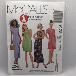 9172 McCalls Vintage 1 Hour Dress Sewing Pattern Sizes 10-12-14 Uncut 1998